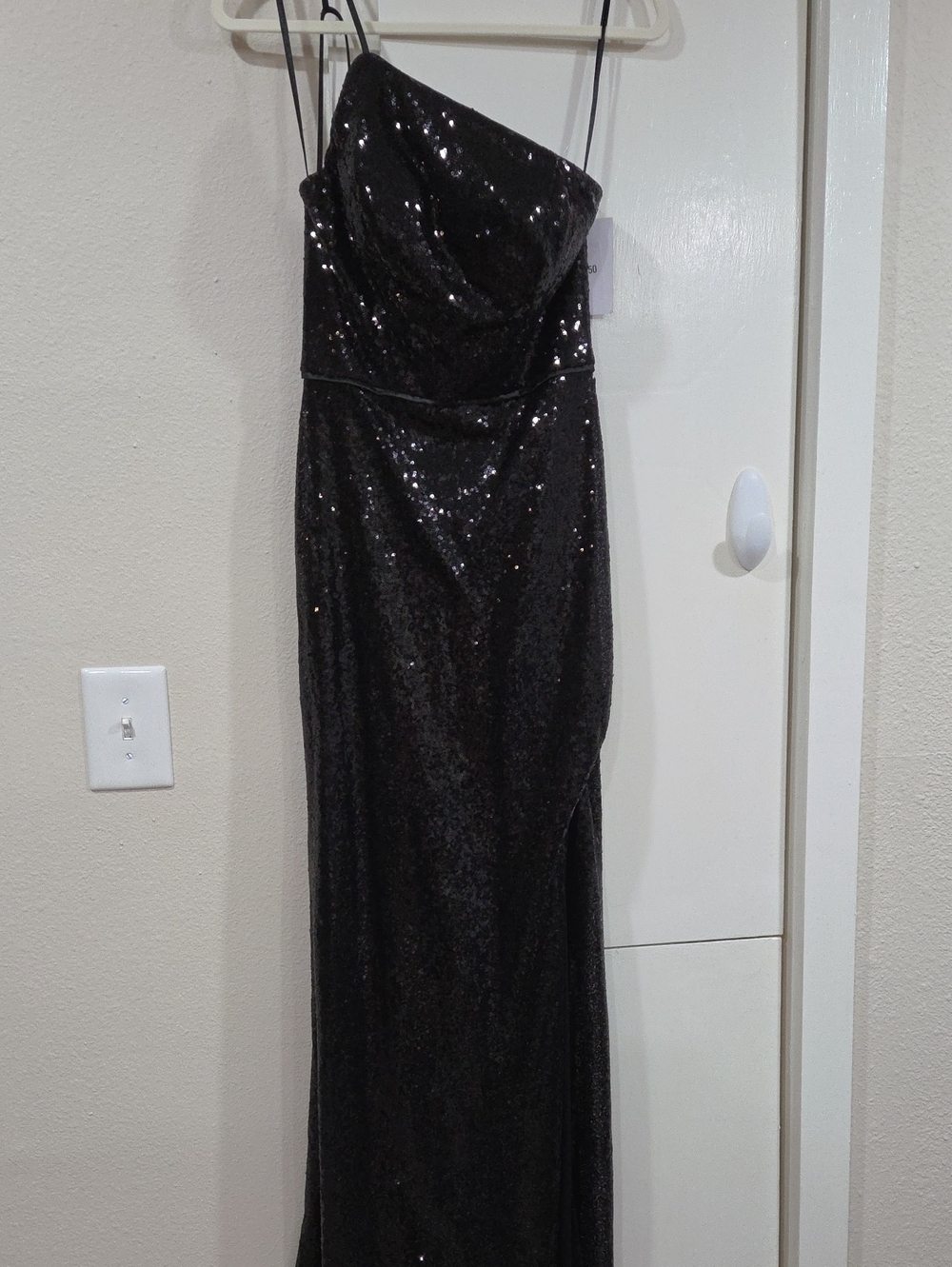 Ieena by Macduggal Black Sequin One-Shoulder Evening Dress